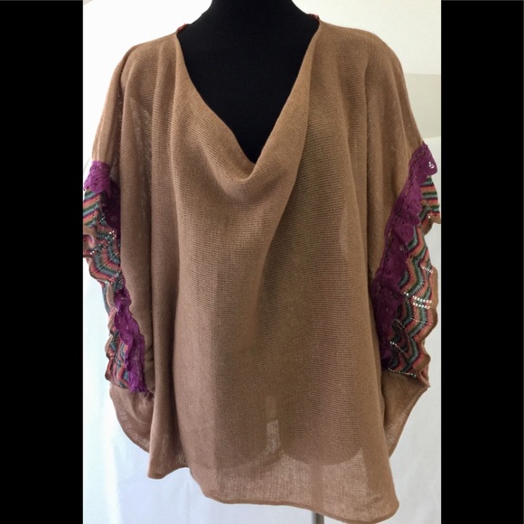 JO NO FUI Brown Poncho Knit Sweater YOOX sz 6 - Picture 2 of 13